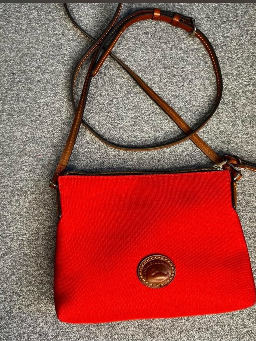 Red Crossbody Dooney & Bourke with Brown Leather Trim